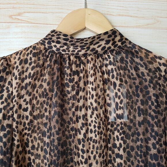 H&M Animal Print High Neck Semi Sheer Long Sleeve Lightweight Blouse Top Size 6 - Picture 5 of 11